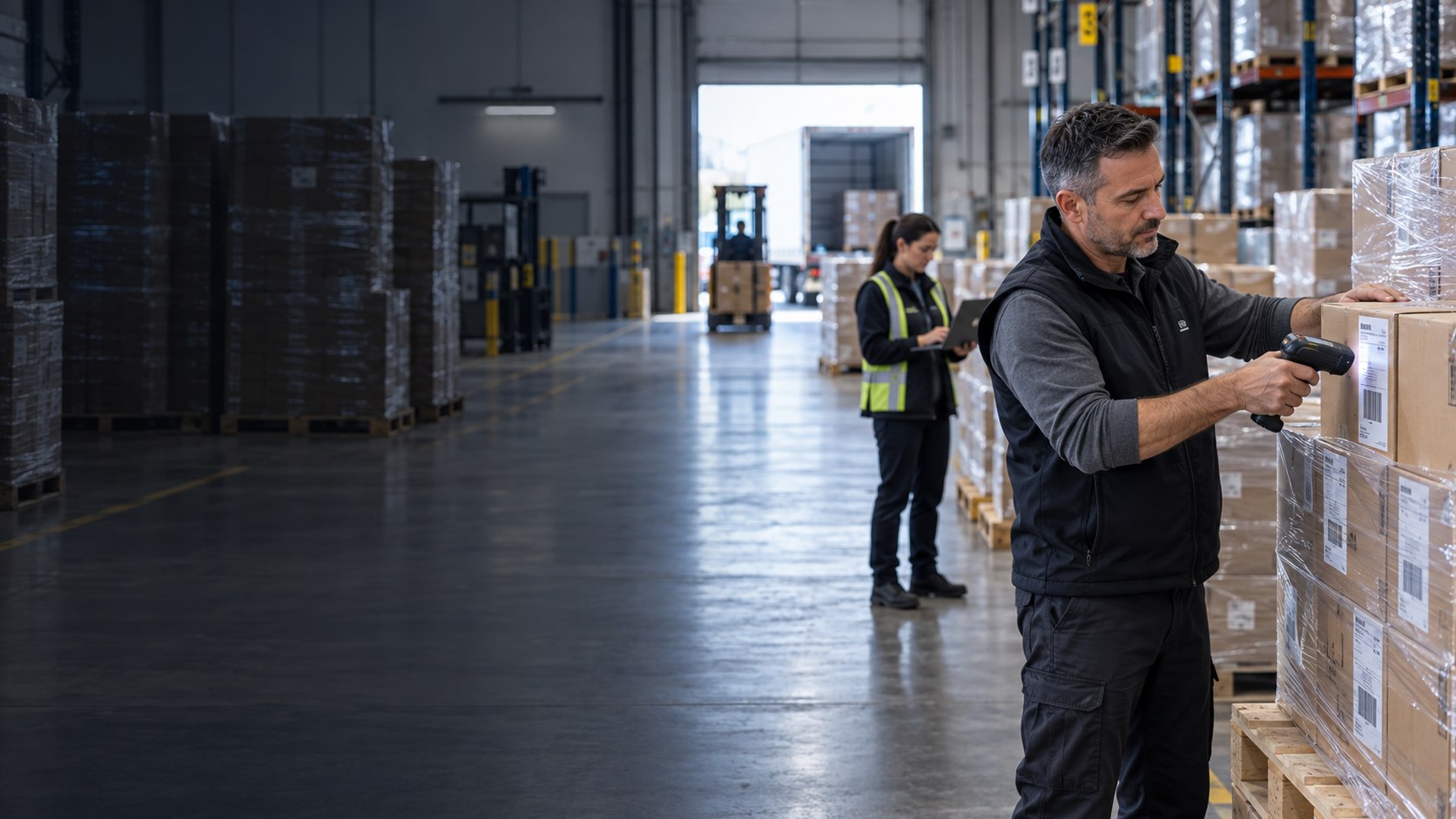 Vendor operations colleague scanning compliant cartons against an inbound shipment record